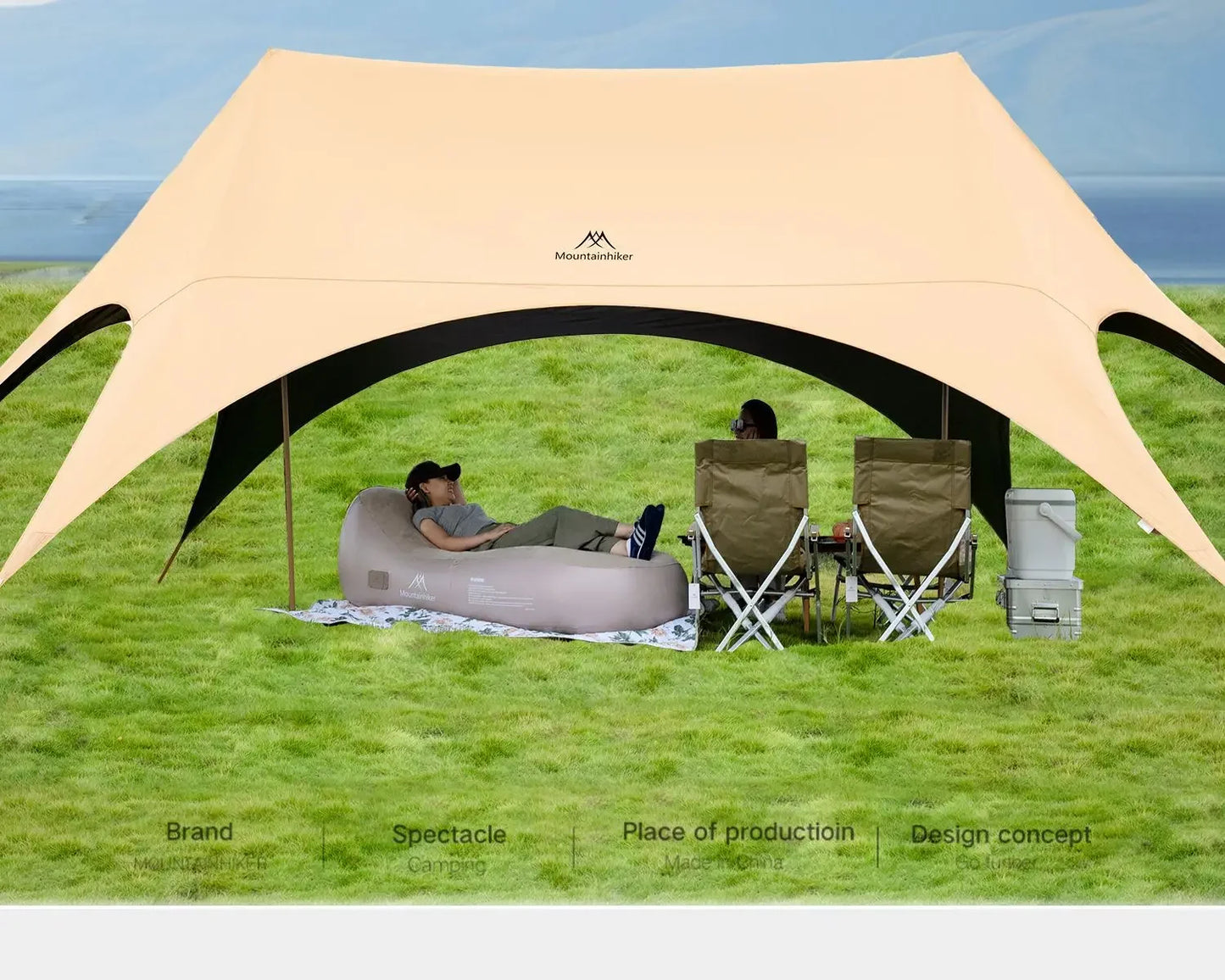 Mountainhiker Outdoor cat ear canopy tent blackout black rubber Waterproof Sun Shelters Camping 28㎡ Quick Setup Sunshade Awning