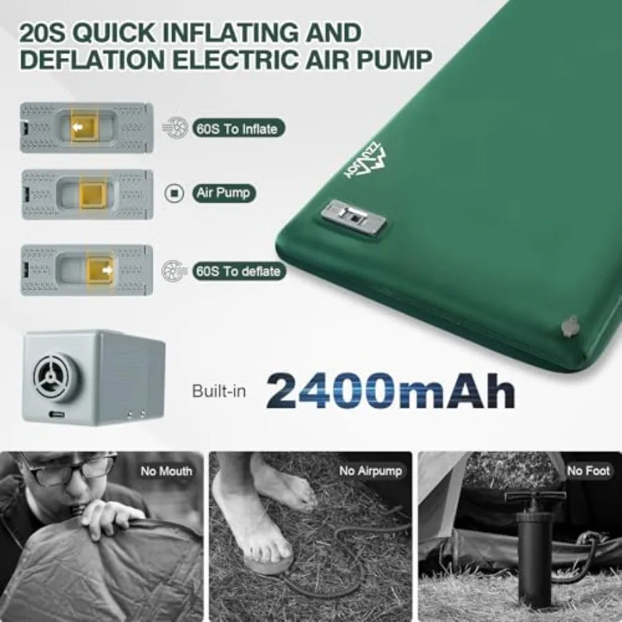4-Season Camping Sleeping Pad with Electric Pump 3.15 Ultra-Thick Memory Foam Mattress and Pillow for Tent Car Travel Gray