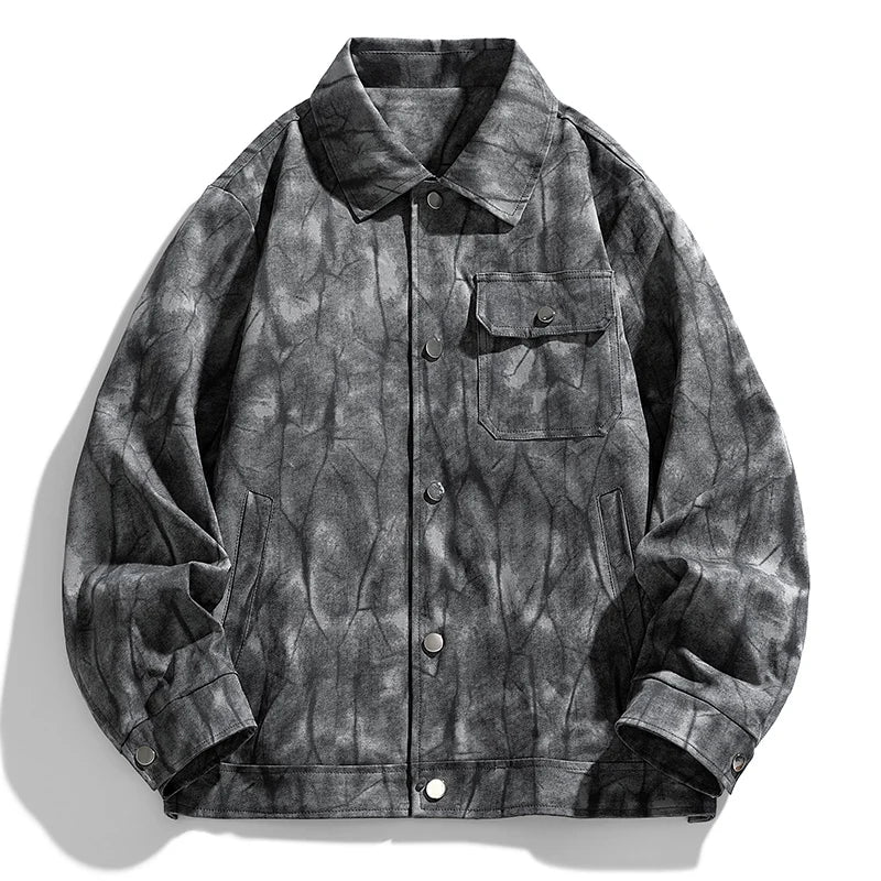 Windproof Fishing Jacket American Retro Lapel Flight Jacket Youth Jacket Fashionable Casual Versatile Top Coat Tie-dyed Workwear