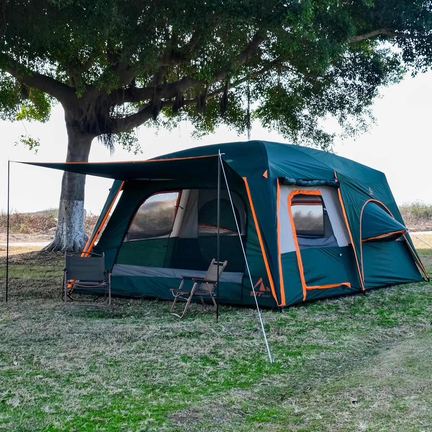 Extra Large 12 Person Family Cabin Tent with Rainfly, Bay Windows, Waterproof for Outdoor Camping