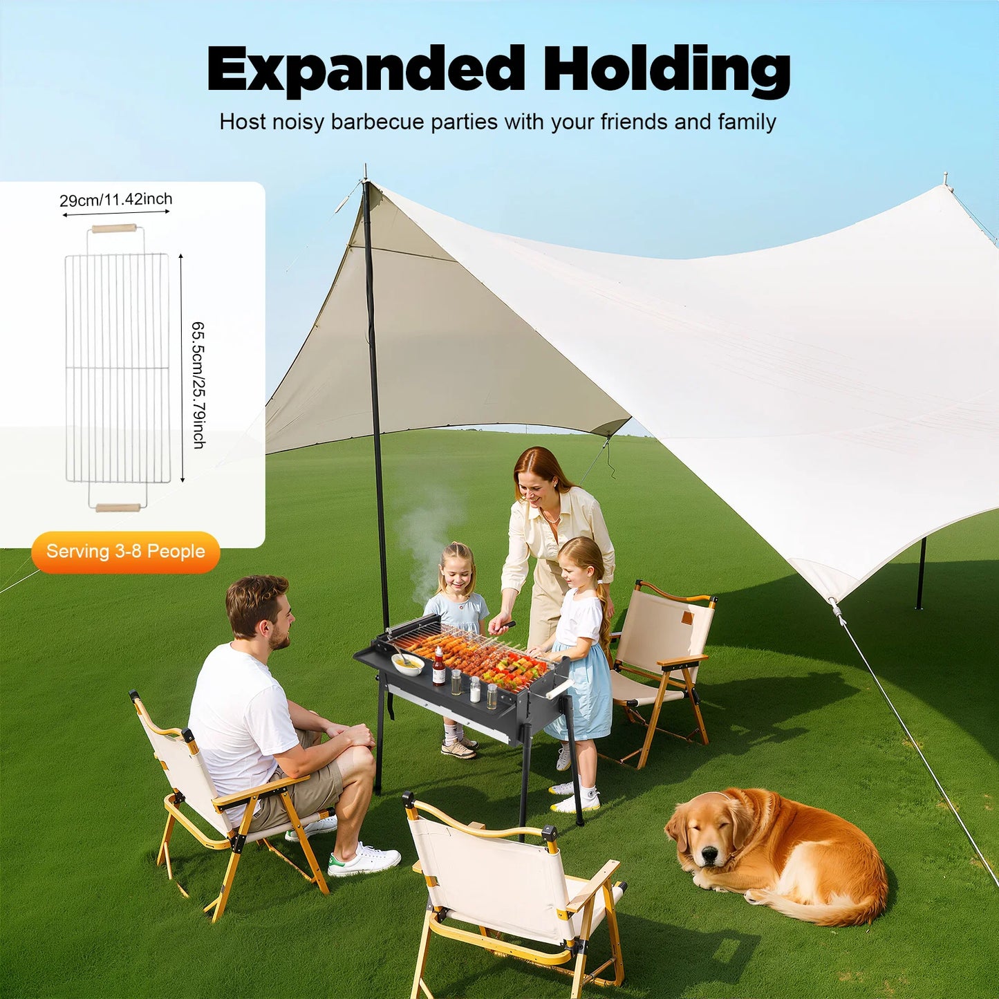 Barbecue Charcoal Grill Stainless Steel foldable Portable BBQ Tool Kits Black, for Outdoor Cooking Camping Hiking Picnics