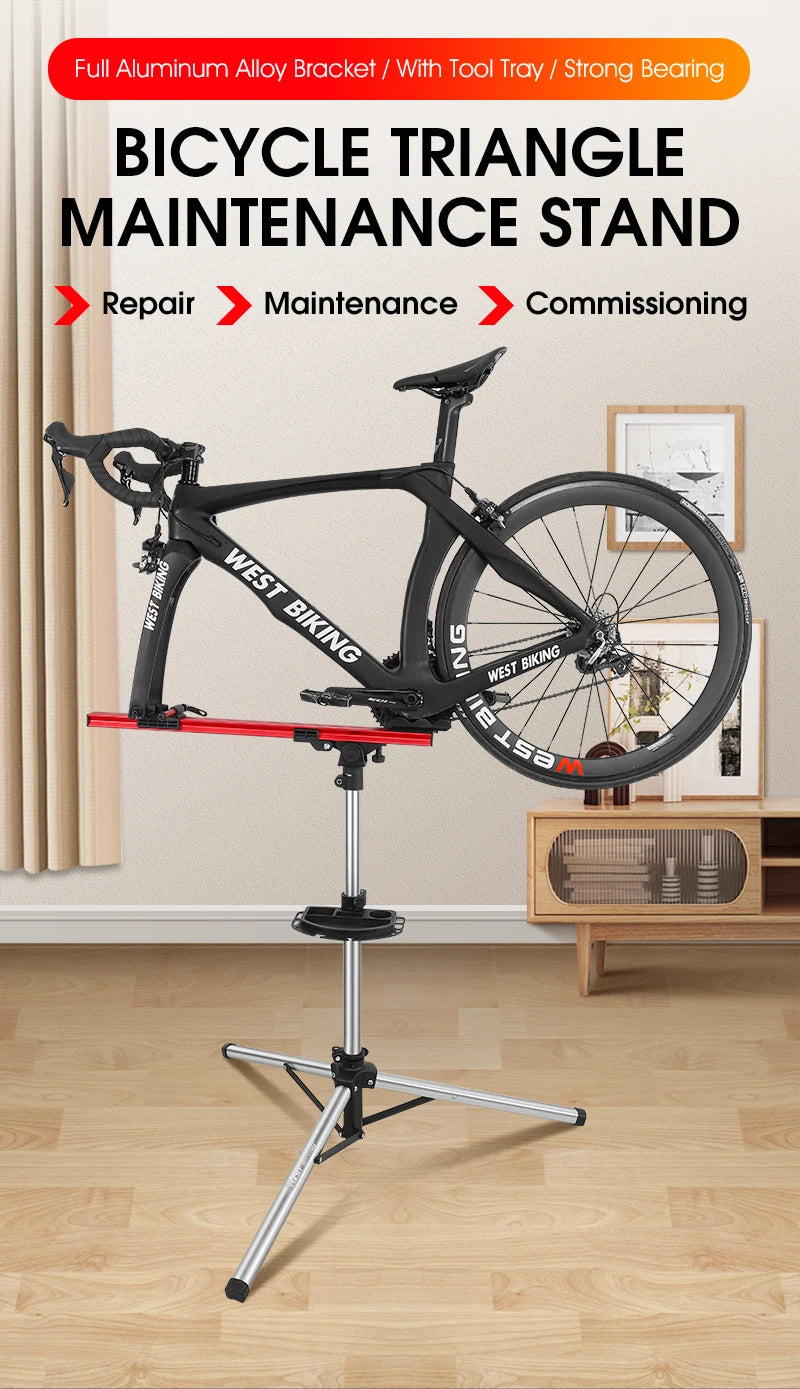 WEST BIKING Portable Bike Repair Stand Aluminum Alloy MTB Road Bicycle Repair Workstand Adjustable Storage Display Stand