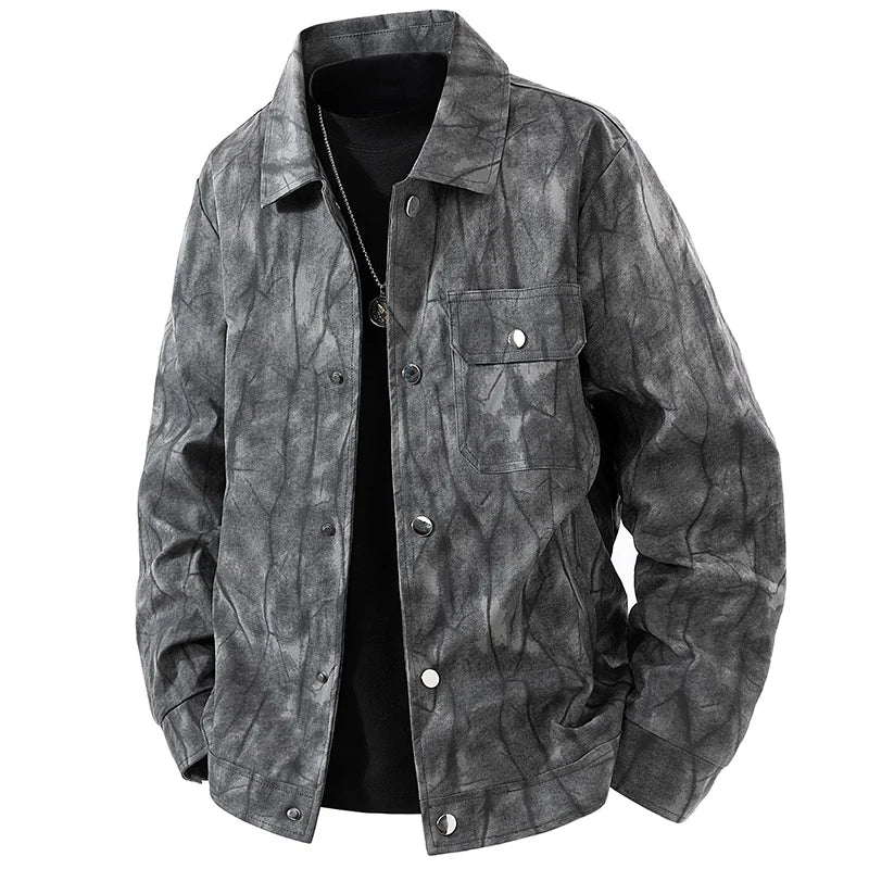 Windproof Fishing Jacket American Retro Lapel Flight Jacket Youth Jacket Fashionable Casual Versatile Top Coat Tie-dyed Workwear