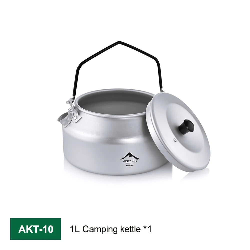 Widesea Camping Outdoor 1L kettle Pure Aluminum Short-hole Removal Handle Design Portable Cookware Travel Essential Appliance