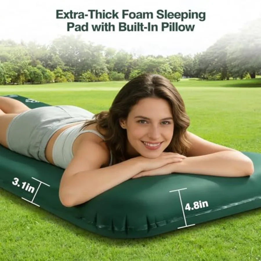4-Season Camping Sleeping Pad with Electric Pump 3.15 Ultra-Thick Memory Foam Mattress and Pillow for Tent Car Travel Gray