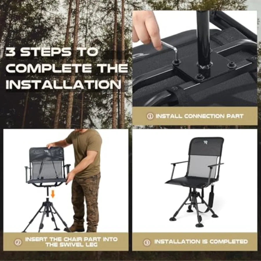 360 Degree Swivel Hunting Blind Chair 400 lbs Capacity Silent Height Adjustable Portable Ground Hunting Seat for Deer Turkey wi