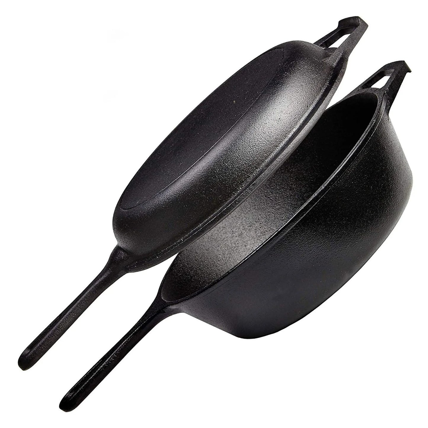 Dutch Oven & Skillet Combo，Preseasoned Cast Iron Cookware Set，2-In-1 Multi Cooker - Deep Pot + Frying Pan，Works for Bread, Indoo