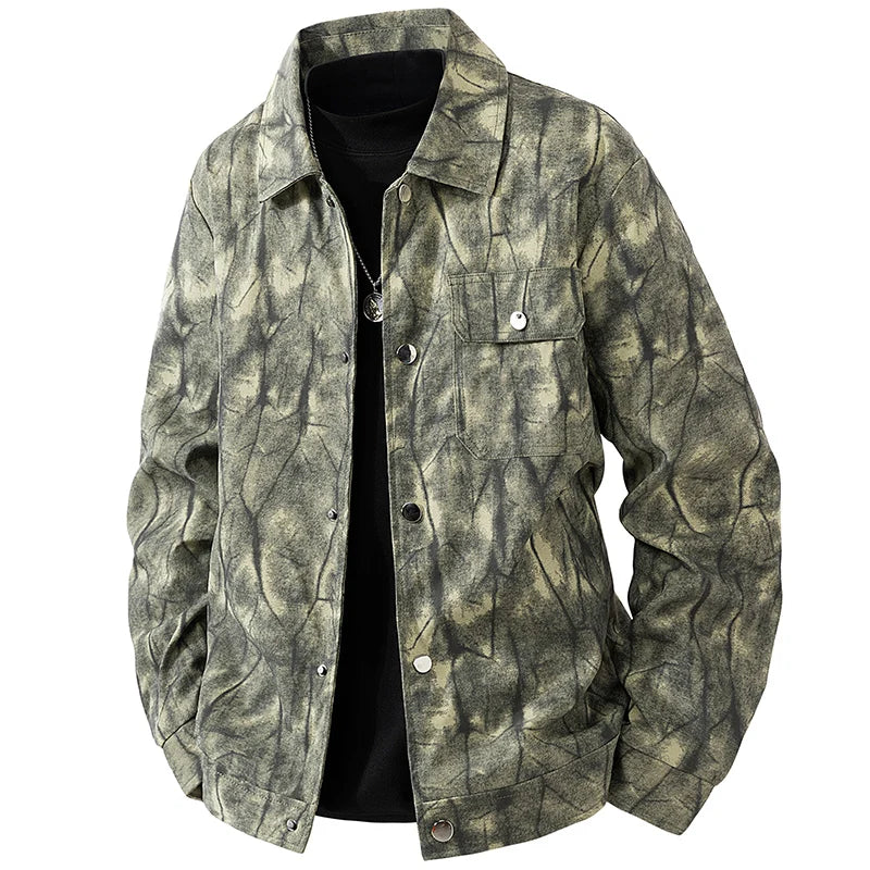 Windproof Fishing Jacket American Retro Lapel Flight Jacket Youth Jacket Fashionable Casual Versatile Top Coat Tie-dyed Workwear