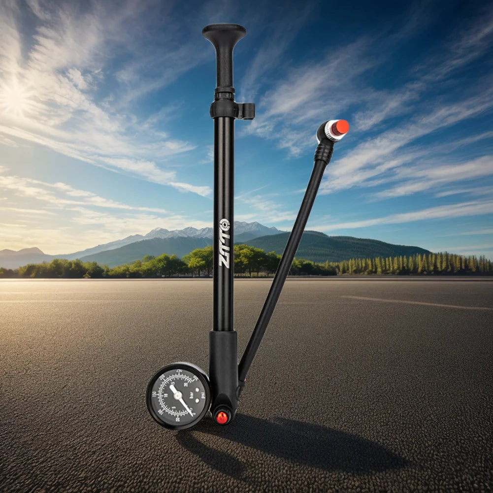 300PSI Bicycle Air Pump with Gauge Bike Tire Air Pump Schrader  Valve Portable Cycling Inflator for Fork & Rear Suspension