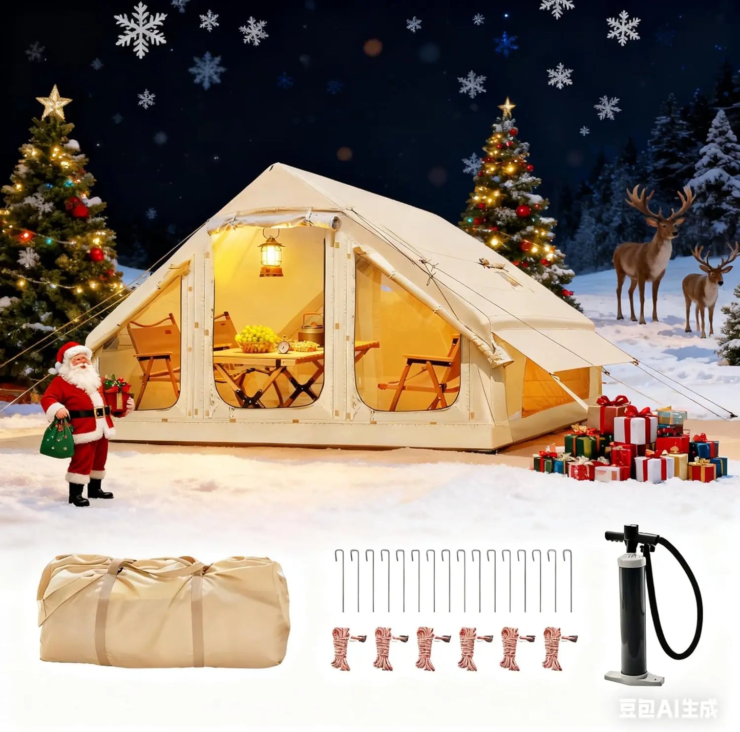 Inflatable Tents for Camping, Large Blow Up Tent with Hand Pump, Easy Setup InflatableTent 4 Season Tent, Waterproof Oxford