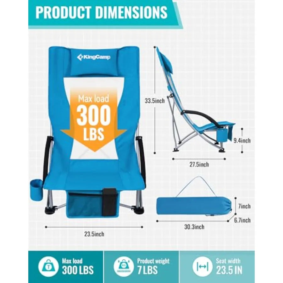 High Back Folding Beach Chair for Adults Oversized Breathable Mesh Seat in Black 300lbs Heavy Duty Portable Chair with Cup Hold