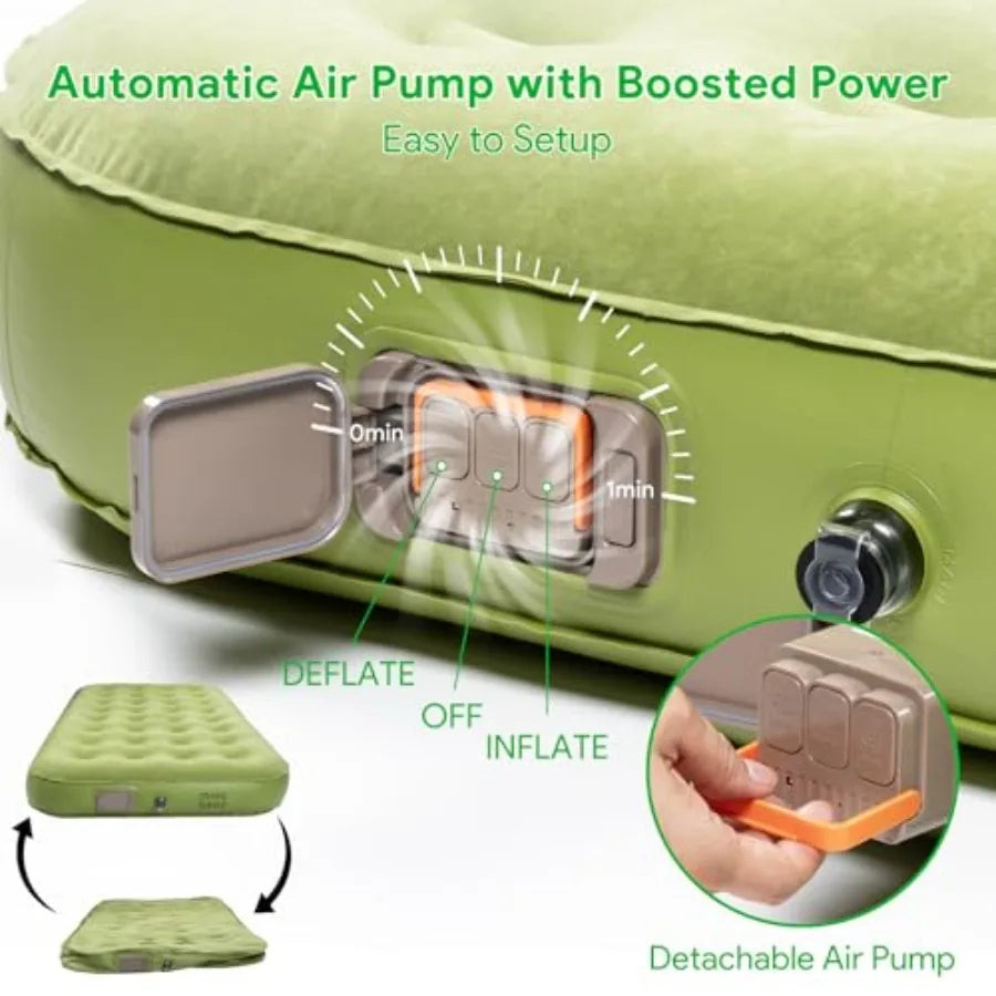 Ultra-Thick 9.8 Self-Inflating Sleeping Pad with Electric Pump for Car Camping Travel One-Click Inflate/Deflate in 1-2 Mins Dur