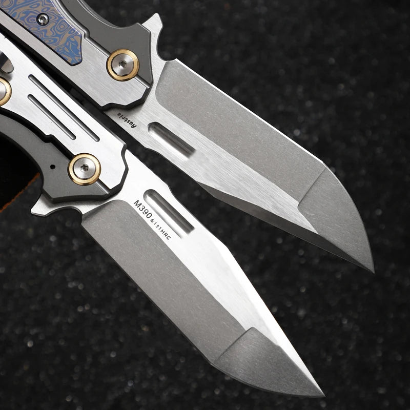 Outdoor Tactical Folding Knife, M390 Steel Pocket Knife with Leather Sheath, Men's Camping Hunting, Carrying Adventure Knife