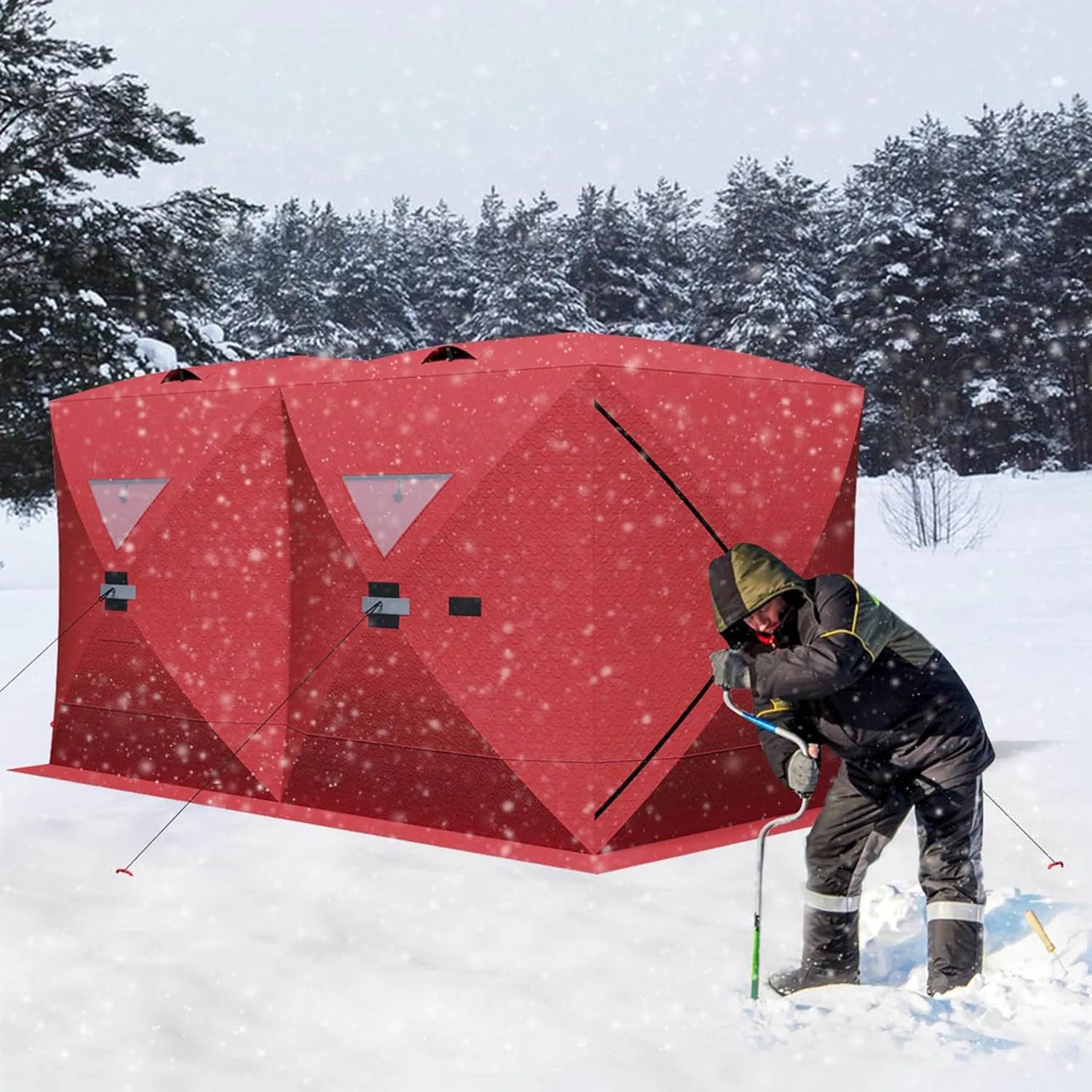Portable Pop Up Ice Fishing Shelter Ice Fishing Tent Waterproof & Windproof Oxford Fabric Winter Fishing Equipment for 2-8