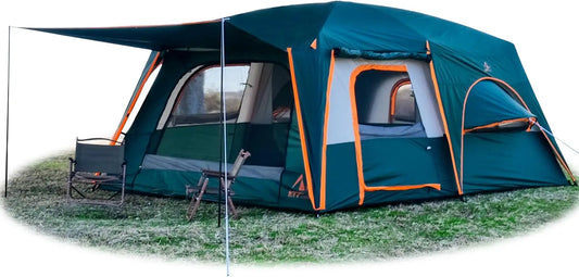 Extra Large 12 Person Family Cabin Tent with Rainfly, Bay Windows, Waterproof for Outdoor Camping