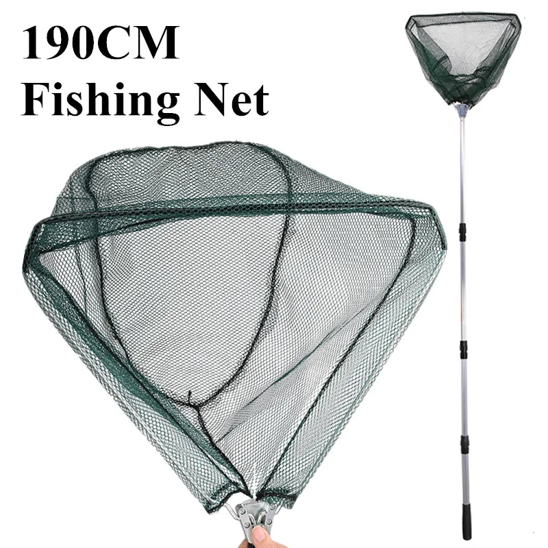 190cm 130cm 55cm Telescopic Landing Net Folding Fishing Pole Extending Fly Carp Course Sea Mesh Fishing Net For Fly Fishing