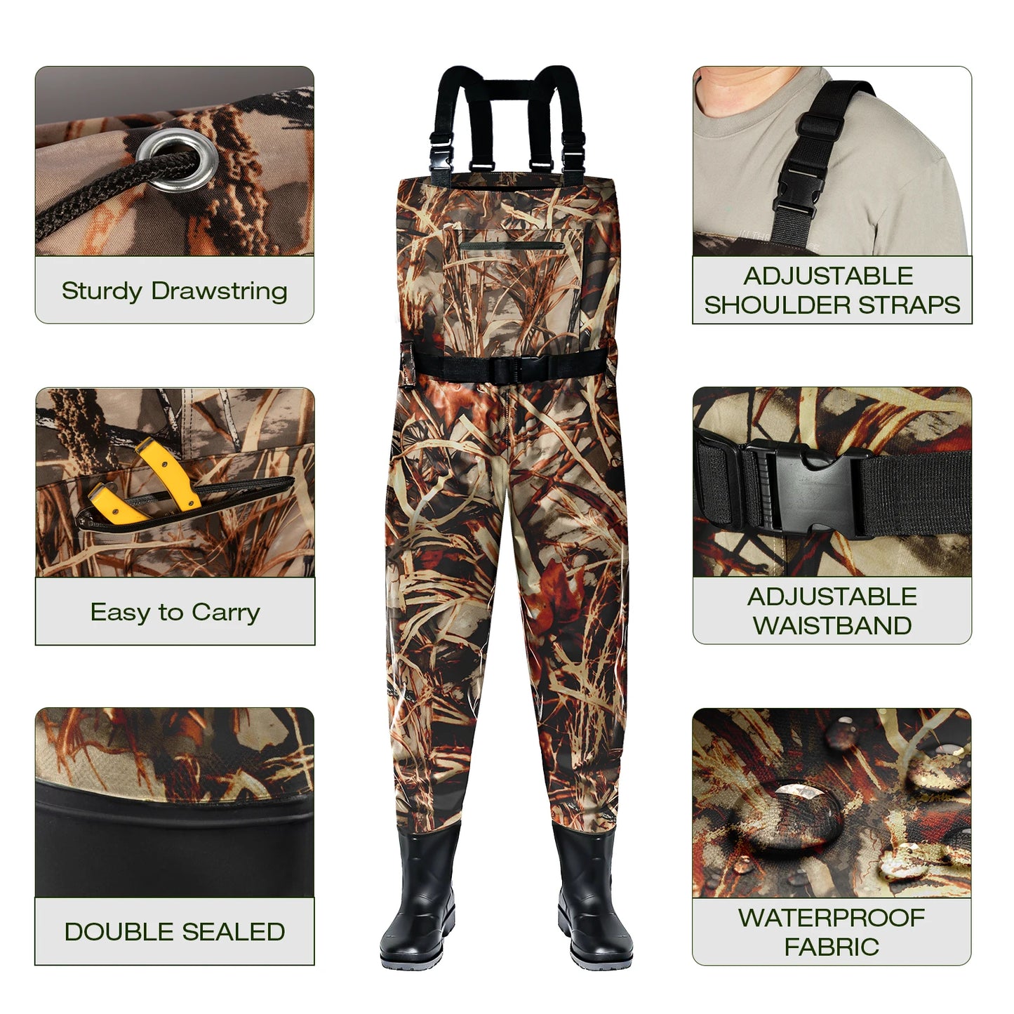 Camouflage Dead Leaf Pattern Adult Waders Breathable Lightweight Fishing Hunting Waders for Men Women Outdoor Activities