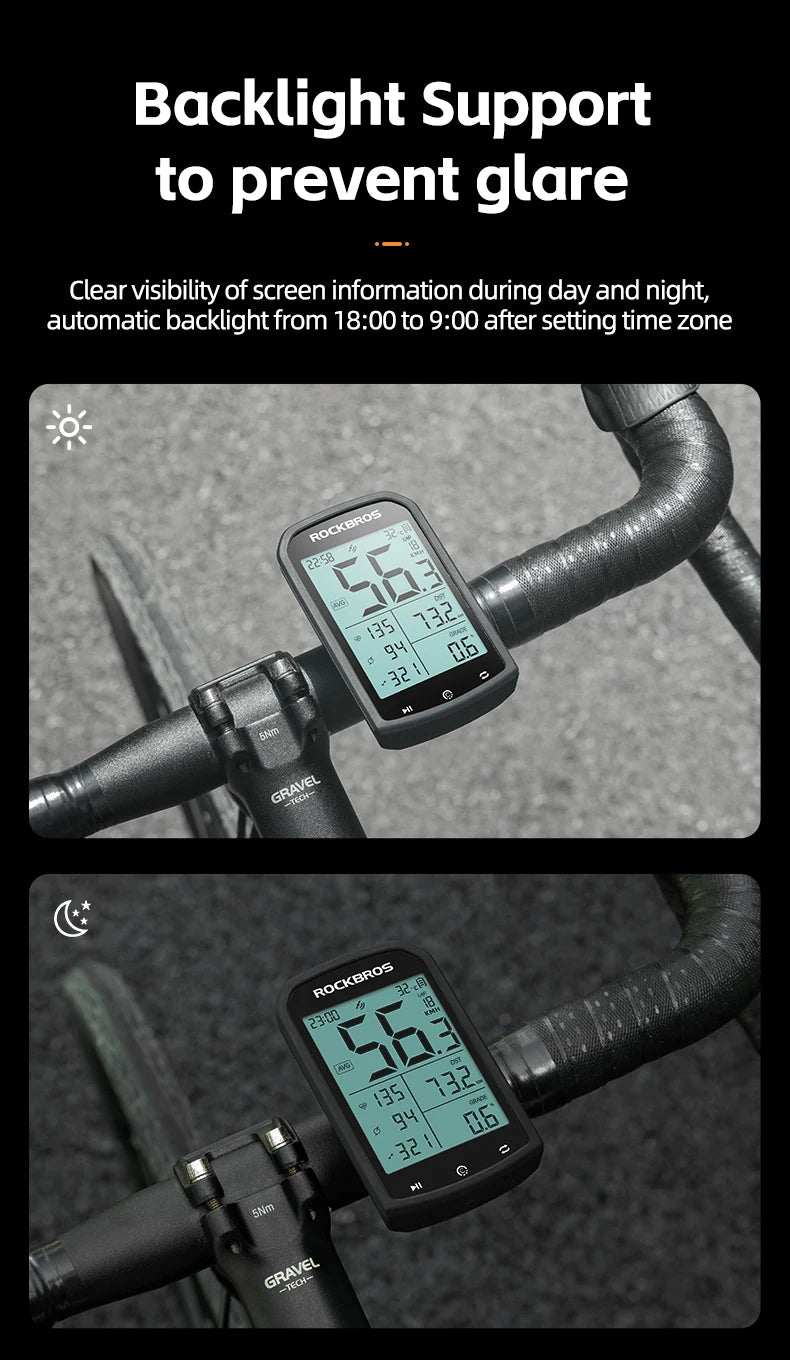 ROCKBROS Wireless GPS Bicycle Computer - Speed Measurement, Positioning, Odometer with Cadence Sensor for Mountain Road Cycling