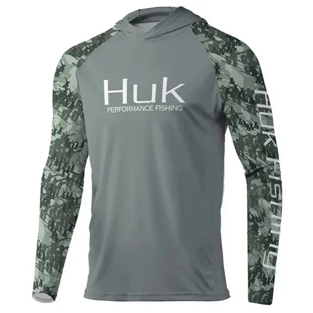 HUK Hooded Fishing Shirts Upf 50 Long Sleeve T Shirt Sun Protection Fishing Clothing Breathable Fishing Hoodies Camisa De Pesca
