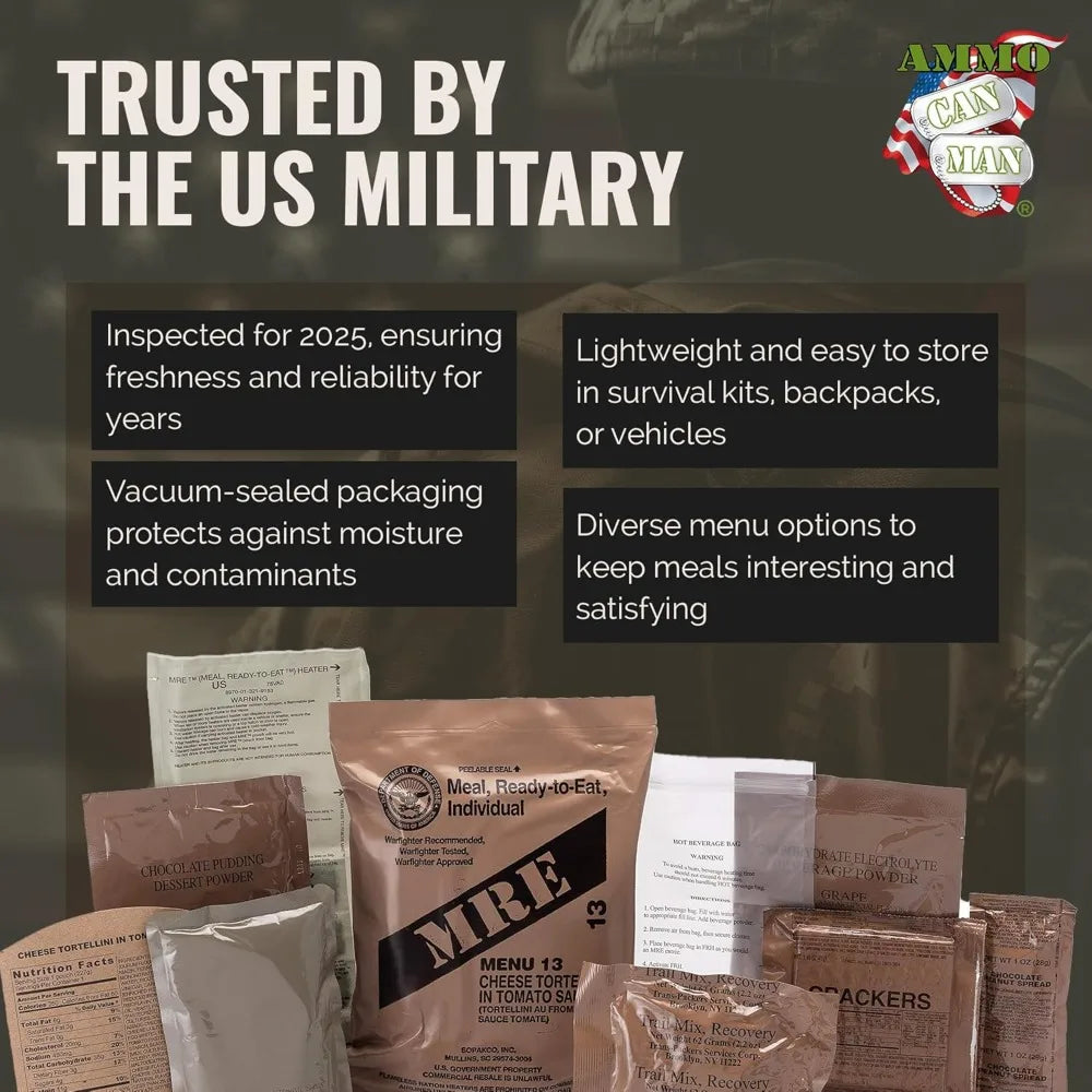 US Meals Ready to Eat 12 Pack Emergency Rations Freeze Dried Food with Heater Entree Dessert MRE Kit for Survival Camping