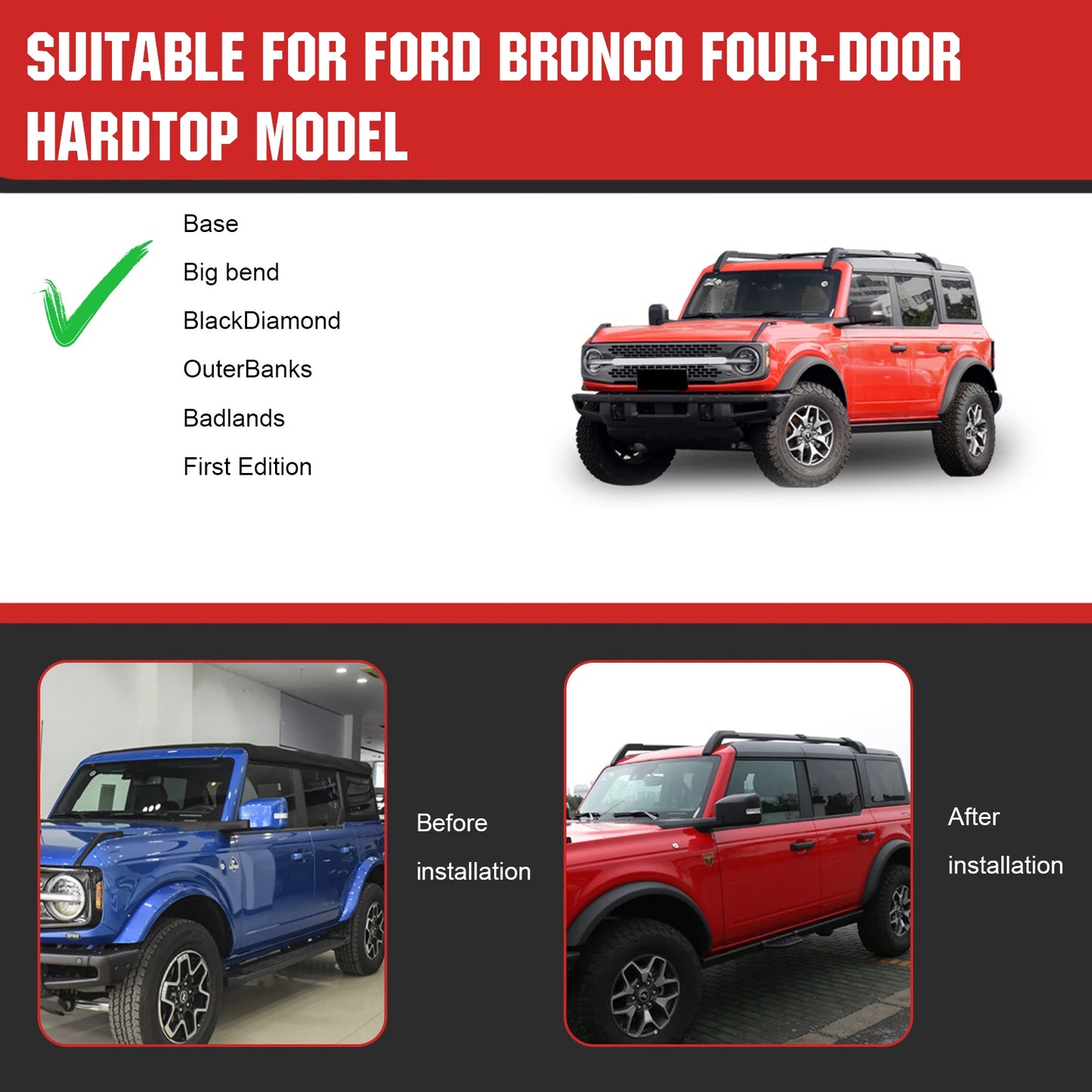 For Ford BRONCO Roof Expansion Platform Aluminum Alloy Vehicle Cross Bar Kit Lightweight Luggage Frame Modification