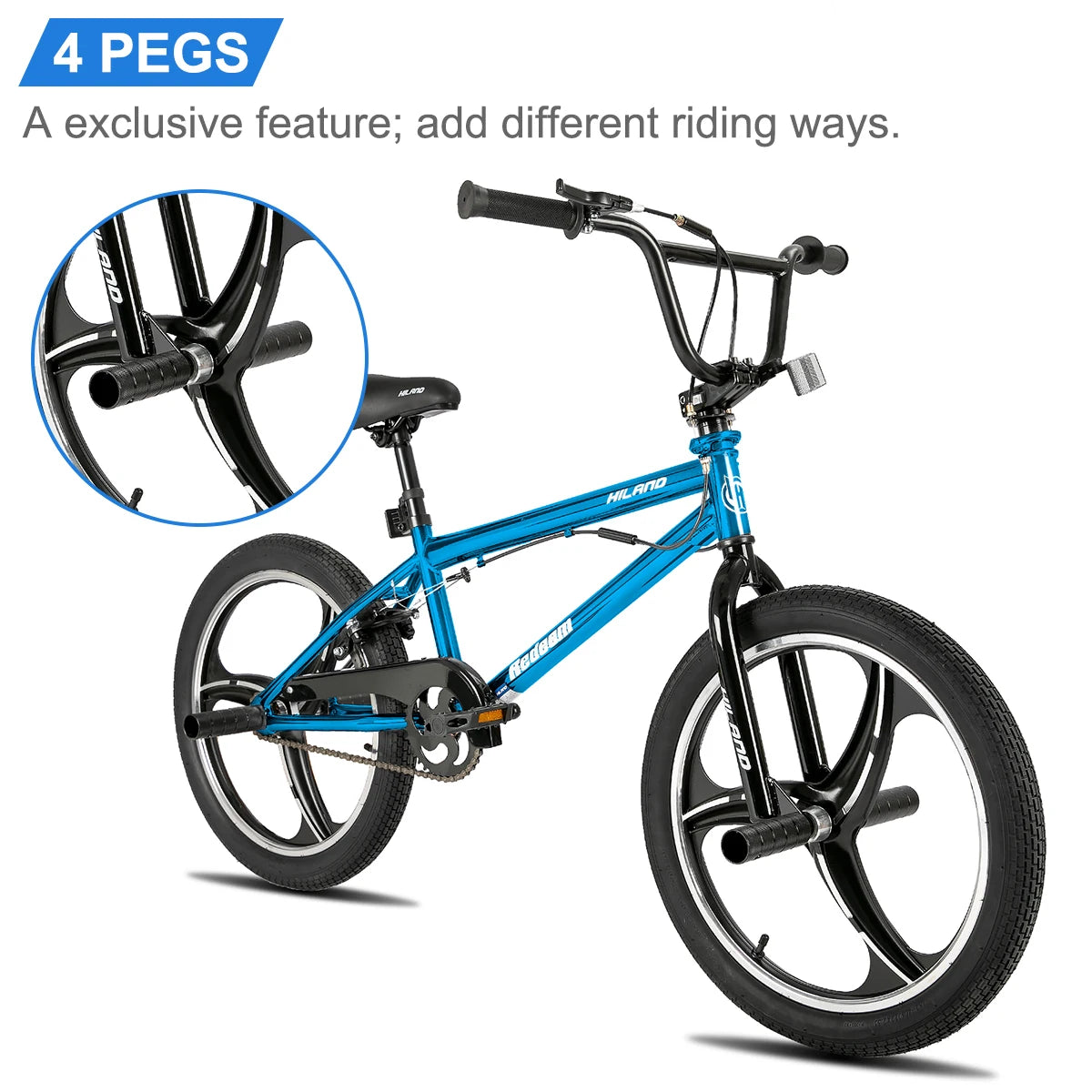 Hiland 20 Inch Kids BMX Bike for Boys Girls Ages 5-12, 360 Degree Rotor Freestyle, 4 Pegs Single Speed Kid’s BMX Bicycle