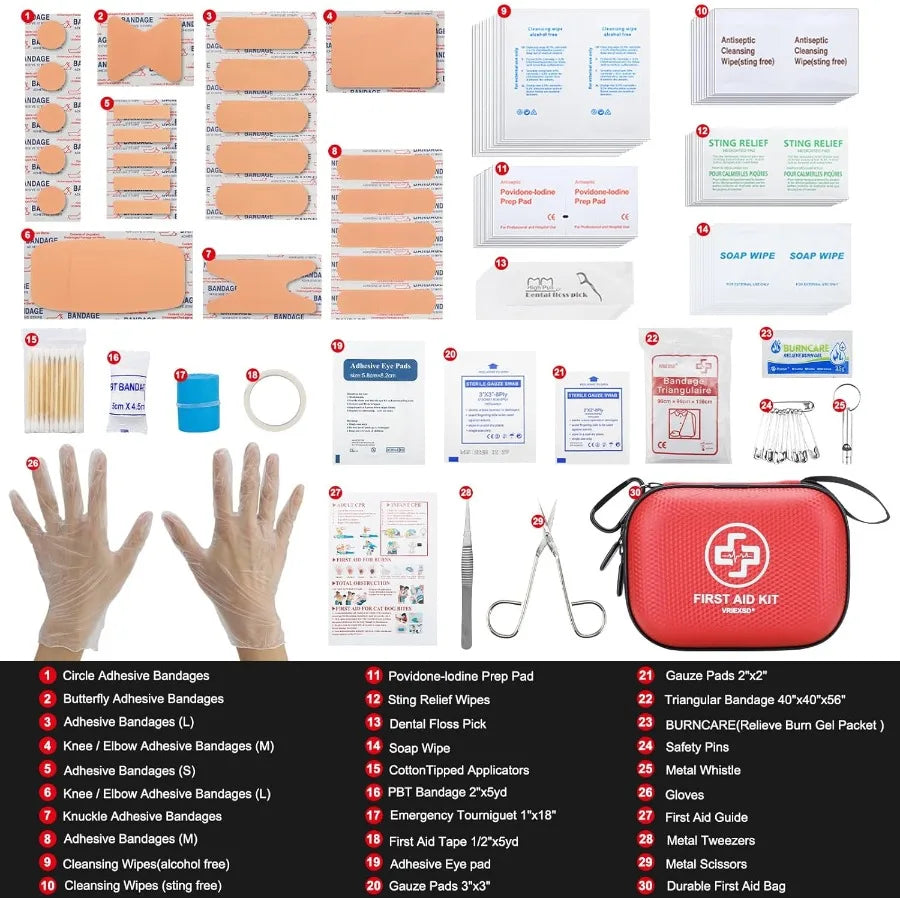 Mini First Aid Kit with 150 Pieces in Waterproof Hard Shell for Emergency Use at Home Car Travel Camping Truck Hiking Sports Of