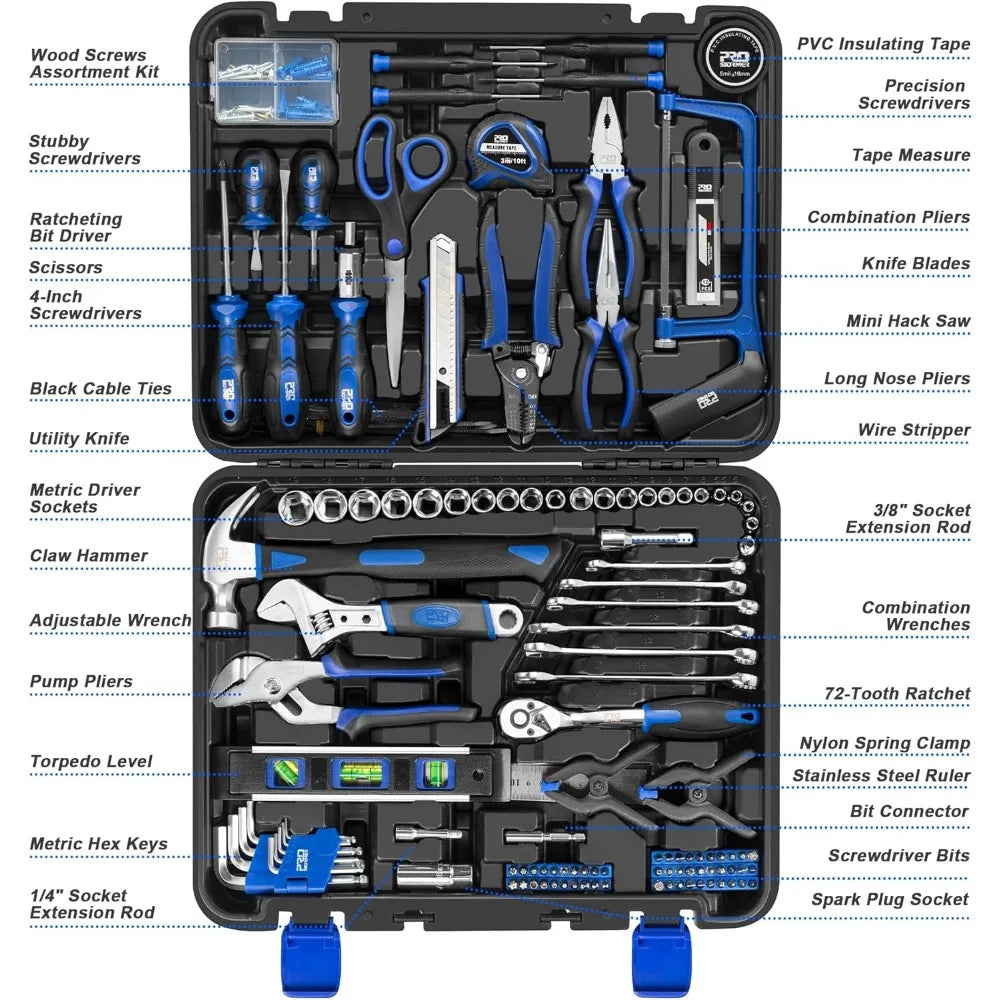 259-Piece Complete Tool Kit with Storage Box for Home and Car Repairs, Portable DIY Hand Tool Set