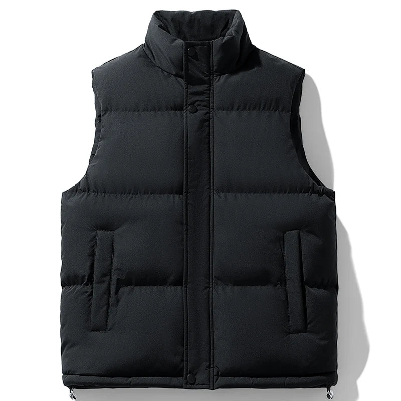 Fishing Vest Stand-up Collar Outdoor Vest Men's Down Cotton Vest Men's Autumn and Winter Thickened Coat Waistcoat Warm Vest Coat