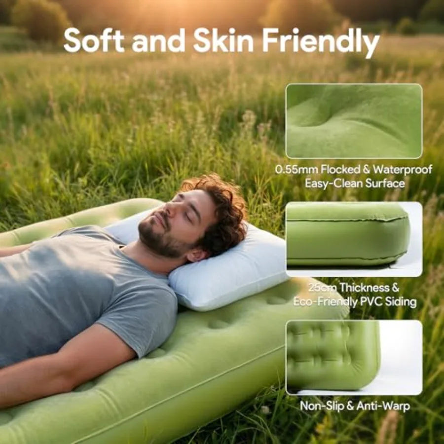 Ultra-Thick 9.8 Self-Inflating Sleeping Pad with Electric Pump for Car Camping Travel One-Click Inflate/Deflate in 1-2 Mins Dur