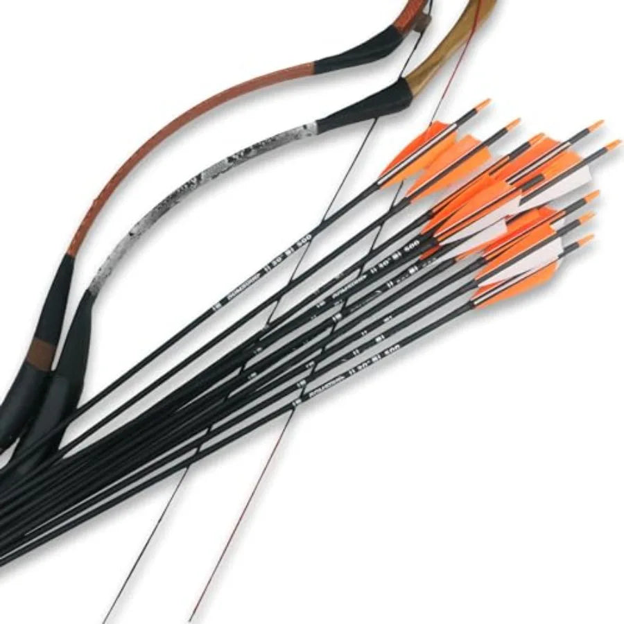 30 Carbon Arrows for Archery Target Practice Hunting with 4 Turkey Feather Fletched Spine 500 Arrows for Traditional Bow Recurv