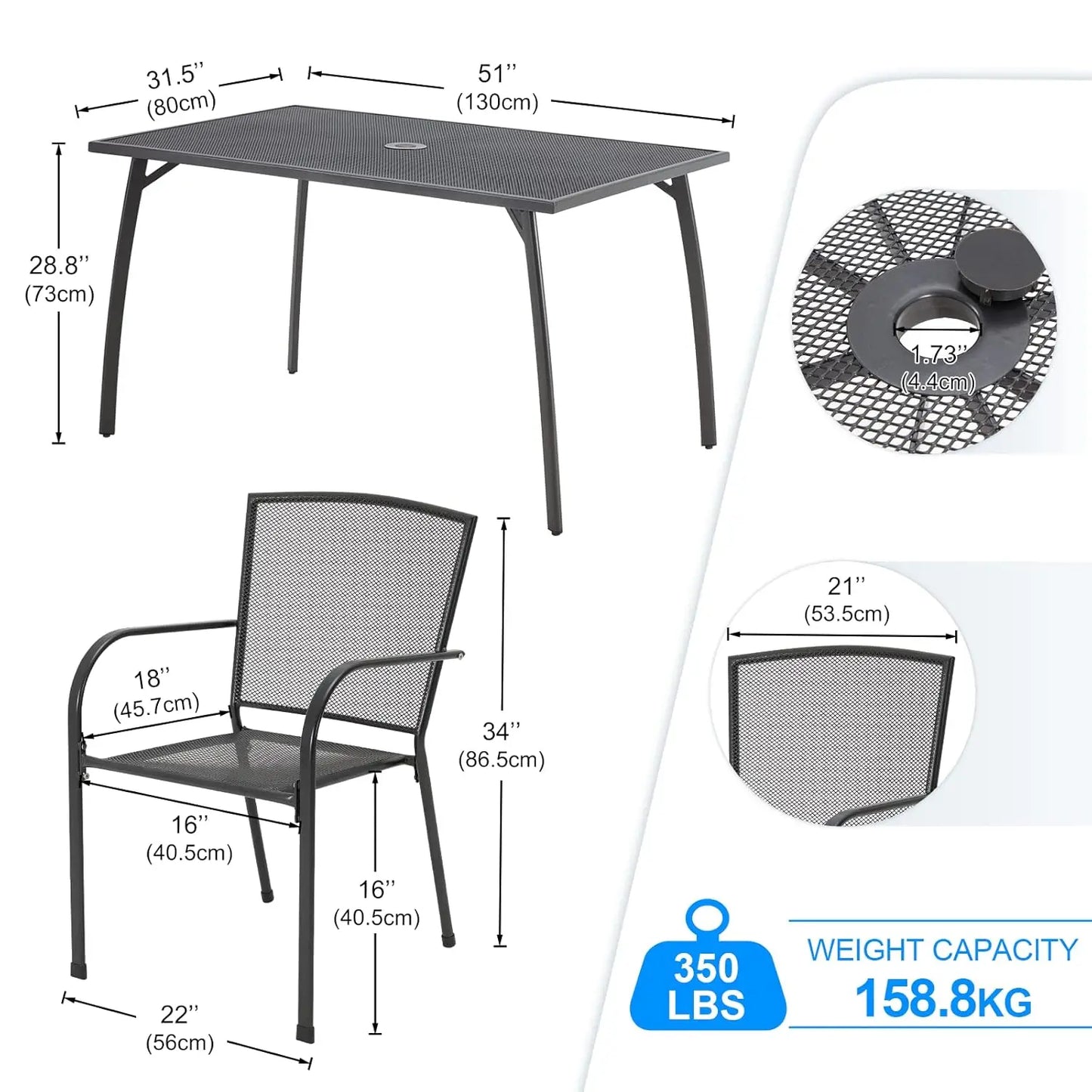 5 Piece Outdoor Table and Chair, Patio Outdoor Dining Set with 1.73" Umbrella Hole, Patio Table and Chair Set of 4, Customized