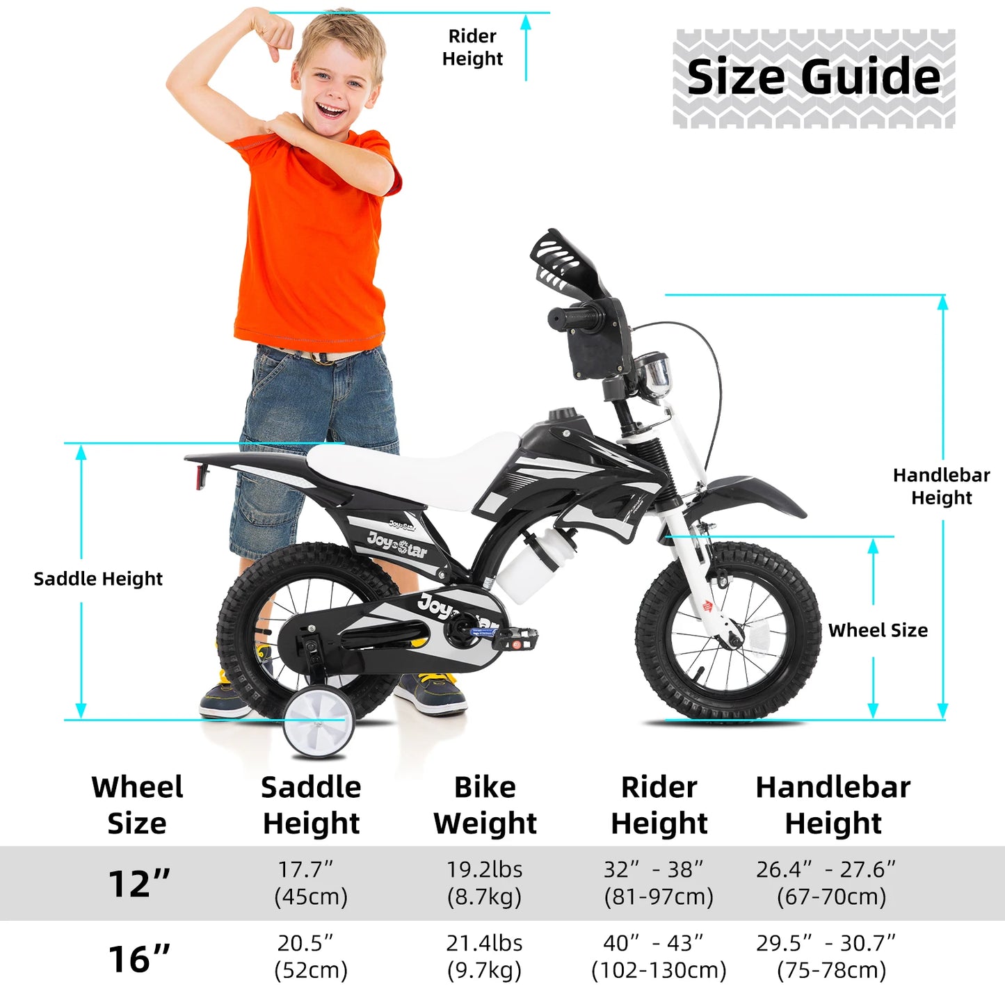 Joystar Motocross Style Kids Bike for Boys Girls Ages 3-7 Years, 12 16 Inch Children Bike with Training Wheels and Number Plate