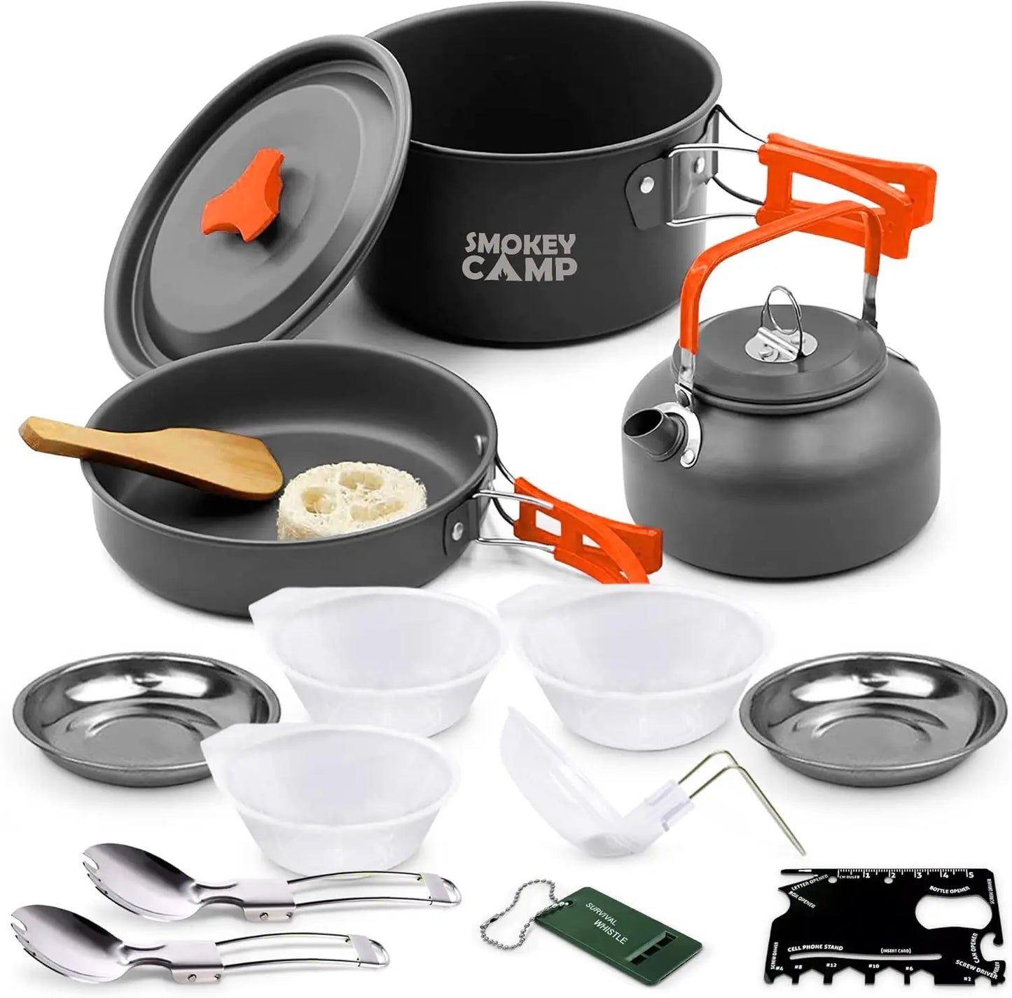 Camping Cookware Mess Kit Set with Stove - Backpacking Camping Pots and Pans Set All in One Non-Stick Camping Cooking Set Portab
