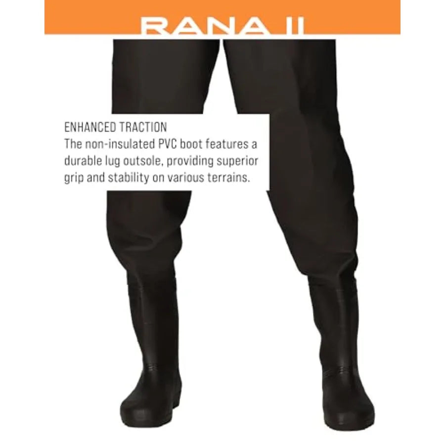 Men's Rana II PVC Waterproof Fishing Boot Feet Chest Wader for Fishing in Black with Durable Material and Enhanced Grip