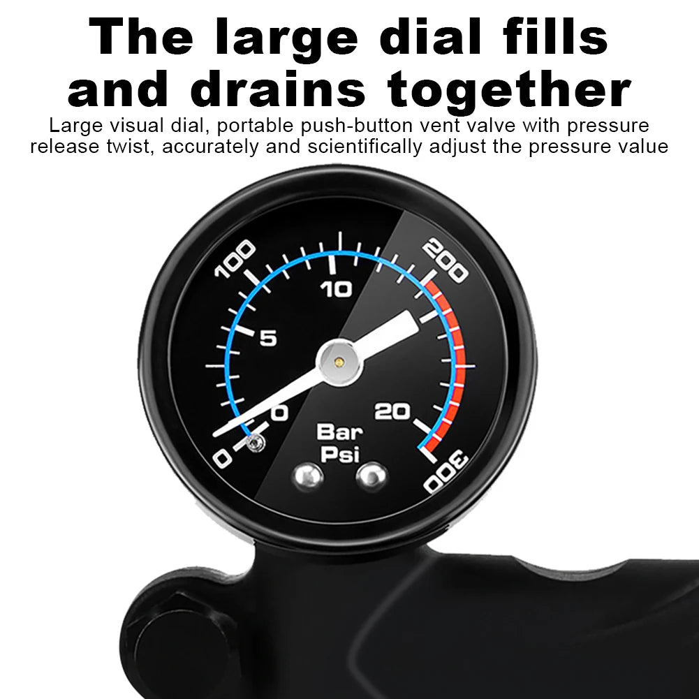 Portable High-pressure 300PSI MTB Bike Air Pump with Gauge for Mountain Bike Front/Rear Suspension Cycling Shock Pump Inflator