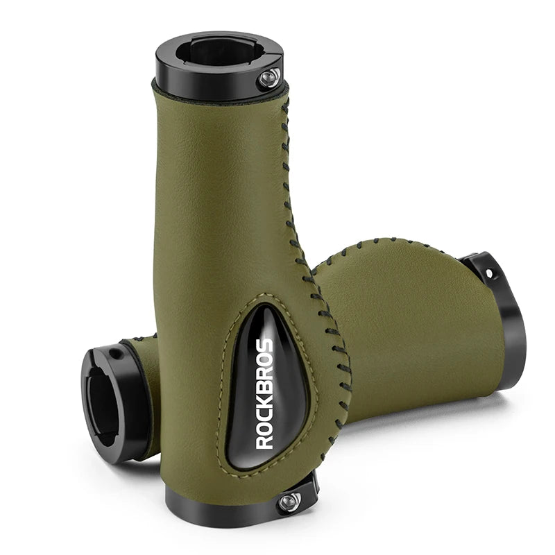 ROCKBROS Bicycle Grips Ultralight Aluminum Alloy Leather Handlebar Comfortable Shock-Absorbing Soft Grips Road Bike Accessories