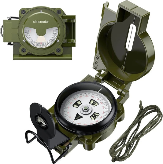 Hiking Compass with Clinometer, Strong Magnetic Intensity 3000 Gauss Professional Military Lensatic Compass Waterproof Hand Held