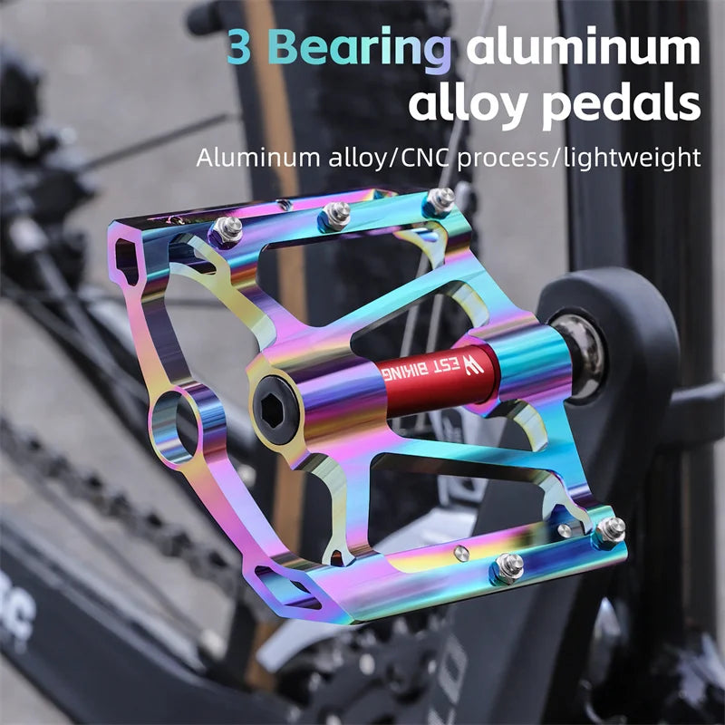 WEST BIKING Bicycle Pedal Three Bearing Aluminum Alloy Pedal Mountain Bike Road Bike Pedal Color Bike Accessories