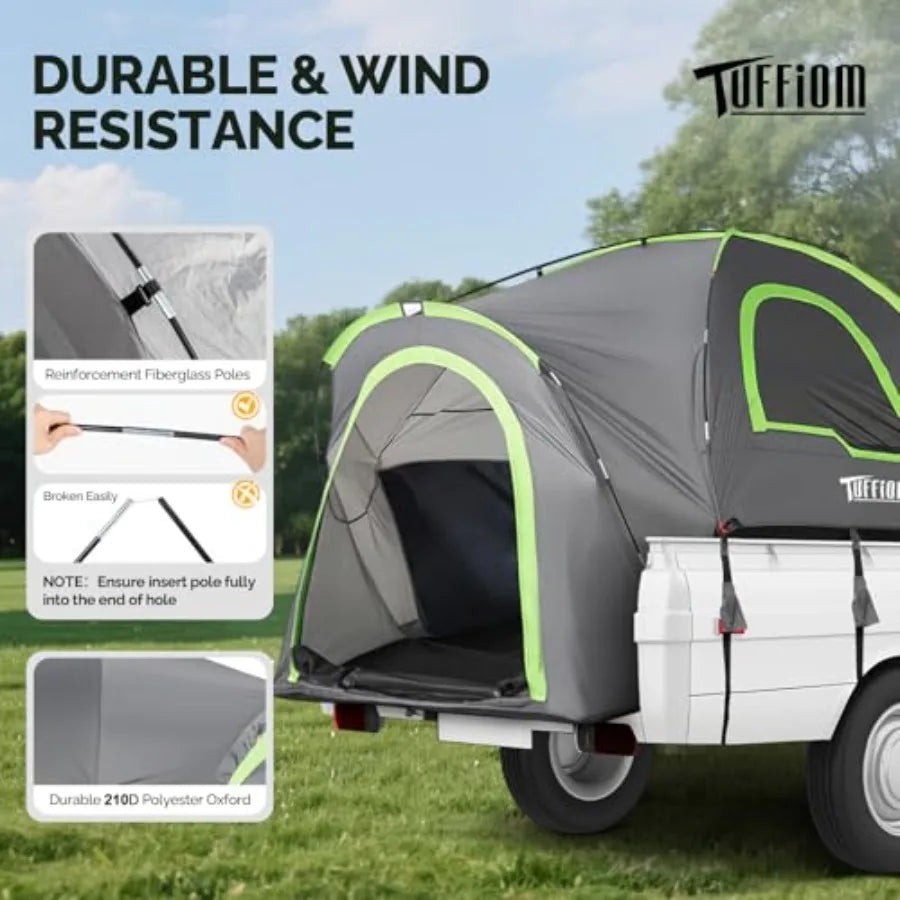 5.5-6ft Pickup Truck Tent for Camping with Reinforced Fiberglass Poles PU2000 Waterproof Rainfly 2 People Easy Setup Good Venti