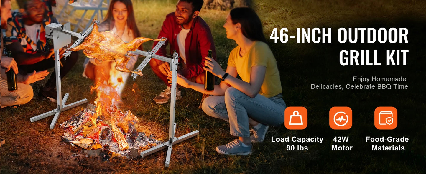 SucceBuy Electric BBQ Rotisserie Grill Kit Automatic 42W Motor Height Adjustable Universal Roaster Stand Spit Rod w/ Heat Shield