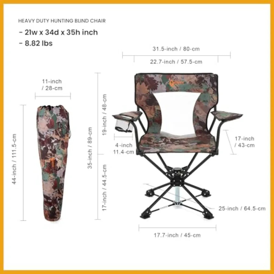 360 Degree Swivel Hunting Chair with Armrests for Blinds Fishing High-Grade 600D Canvas Steel Frame No Sink Feet Supports up to