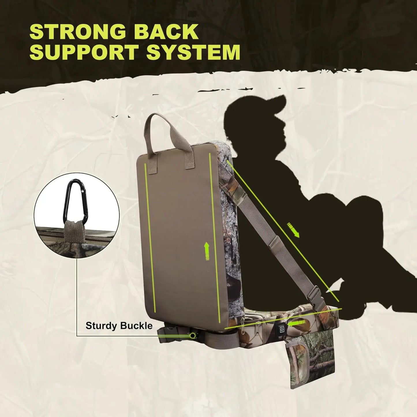 Heated Hunting Seat Cushion with Backrest, Adjustable Tree Stand Seat, Portable for Hunting, Ice Fishing, Camping (Battery Not I