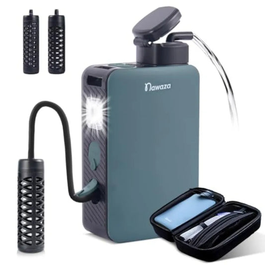 Portable Electric Water Filter 0.01 Micron for Camping Hiking Emergency Survival One-Touch Outdoor Water Purifier in Silver wit