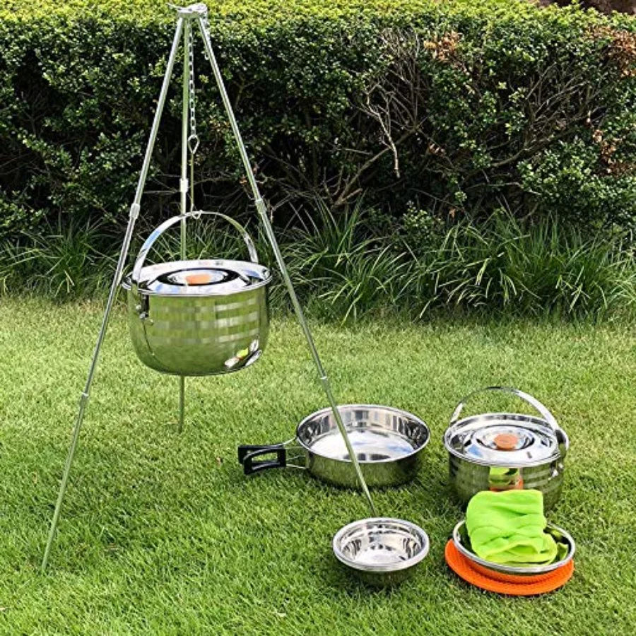 CAMPINGMOON Camping Cookware Set Stainless Steel Outdoor Nesting Cooking Mess Kit Pots Pans Bowls with Storage Carrying Tote Ba