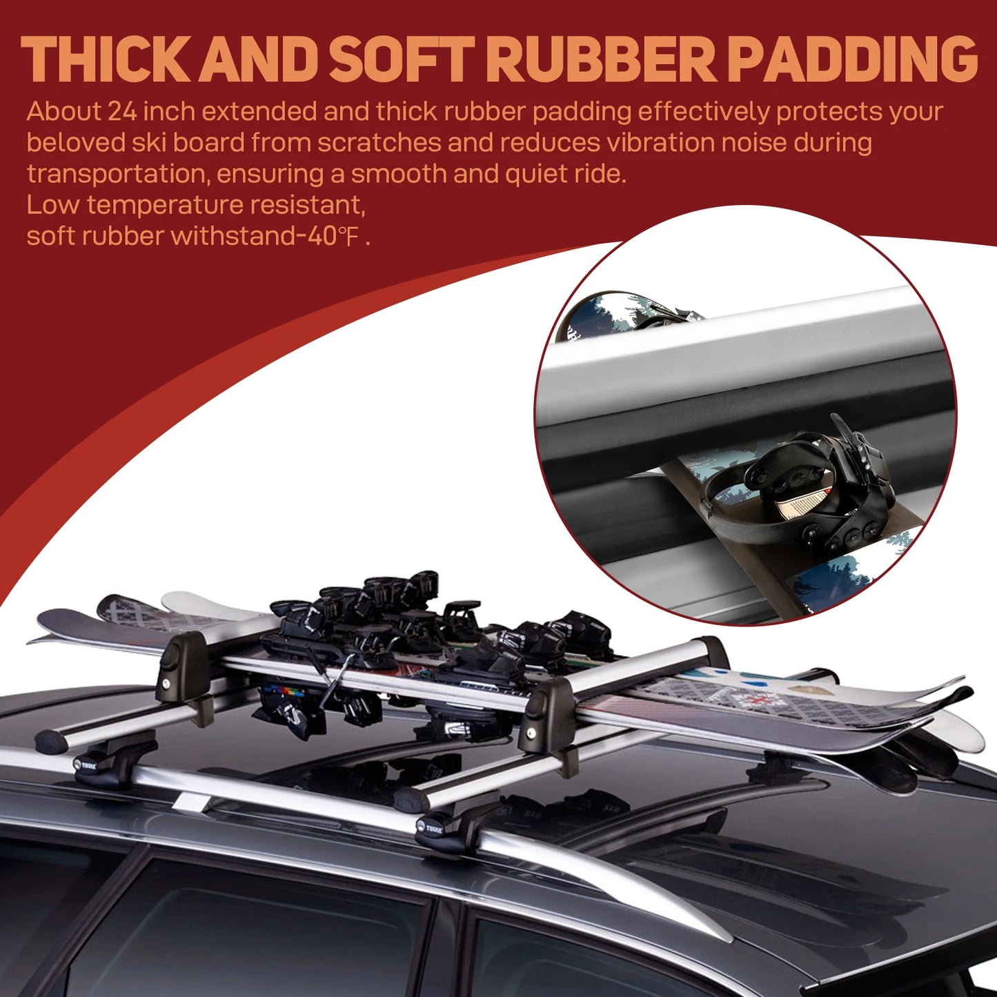 2PCS-Pack Ski And Snowboard Roof Rack Car Rack Carrier Ski Car Rack Snowboard Roof Carrier Aluminum Alloy Ski Roof Carrier