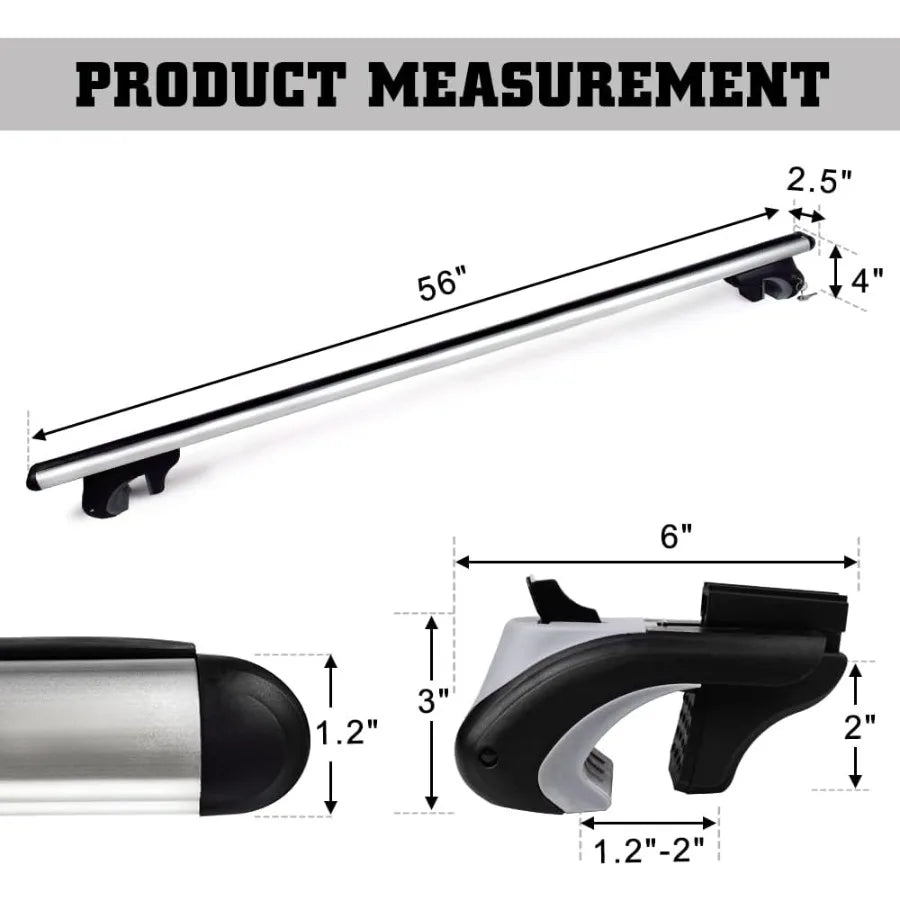 Aluminum Universal 56'' Roof Rack Cross Bars Existing Raised Side Rail with Gap 200 lbs Load Capacity