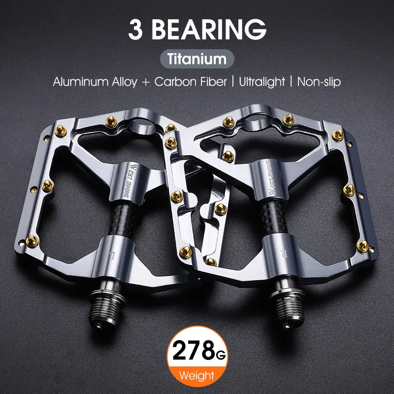 WEST BIKING Bicycle Pedal Three Bearing MTB Road Bicycle Pedal Aluminum Alloy Anti Slip Universal Bicycle Accessories