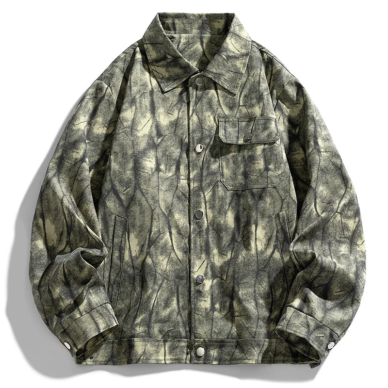 Windproof Fishing Jacket American Retro Lapel Flight Jacket Youth Jacket Fashionable Casual Versatile Top Coat Tie-dyed Workwear