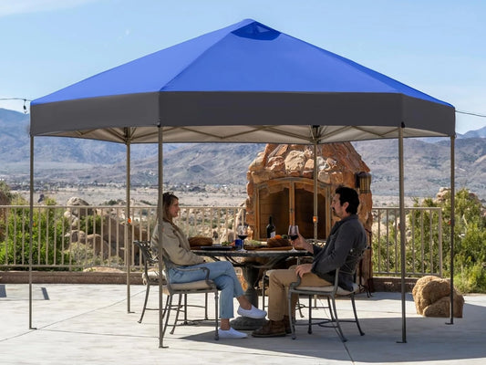 14x14 Pop up Gazebo, Patented Center Lock 6-Sided Portable Gazebo, Easy Set Up, 300D Silver-Coated Fabric UV, Customized